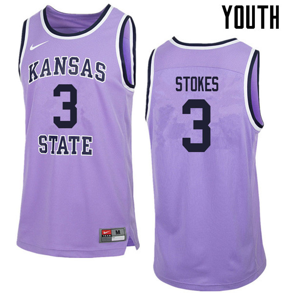Youth #3 Kamau Stokes Kansas State Wildcats College Retro Basketball Jerseys Sale-Purple - Click Image to Close
